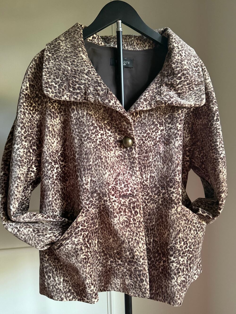 Talbots Animal Print Swing Jacket Womens 12 Brown Cotton Lined Button Coat